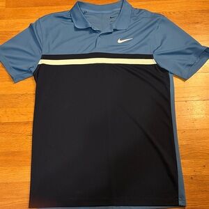 Nike Men's Polo Shirt in Blue and Black with White Stripe